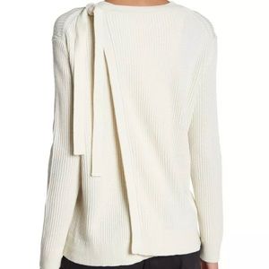 Vince Off White Tie-Shoulder Slit Cotton Cashmere Sweater - M